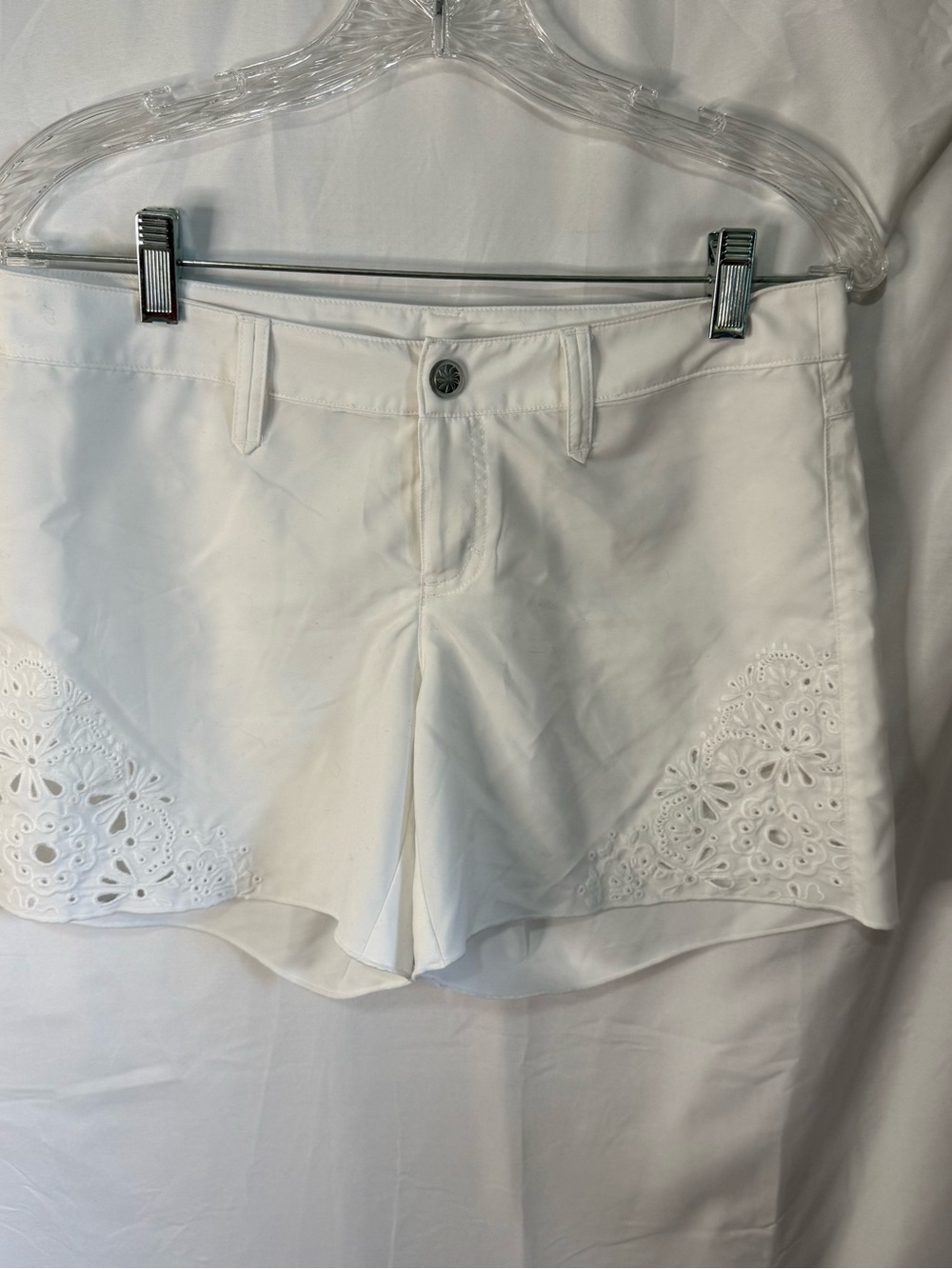 Athleta White High-Rise Eyelet Trim Shorts